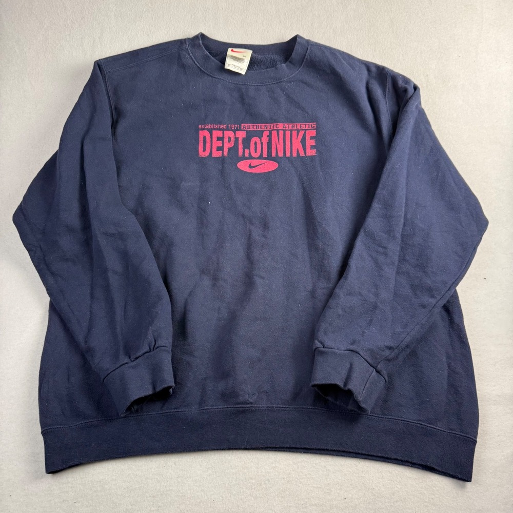 Vintage Nike Dept of Nike Crewneck Sweatshirt XL Navy Blue Made in USA 90s Y2K